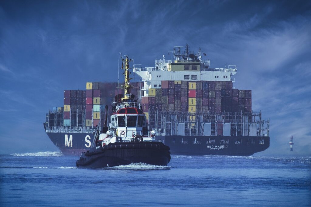 ship, container ship, nature, tractor, sea, seafaring, shipping, container, logistics, freight, automobile